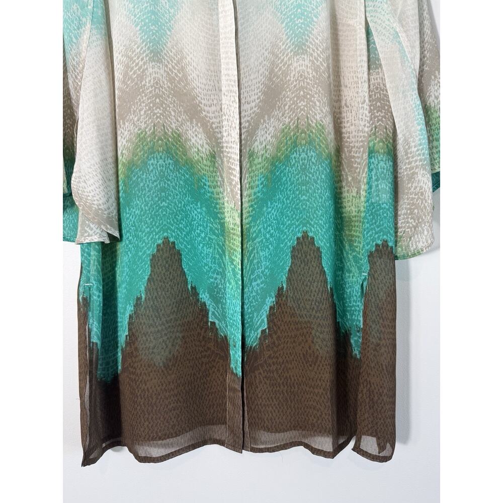 Chico's Women's Bahama Breeze Super Tunic Top Size 0 S Sheer Ombre Teal Chevron - Picture 4 of 12